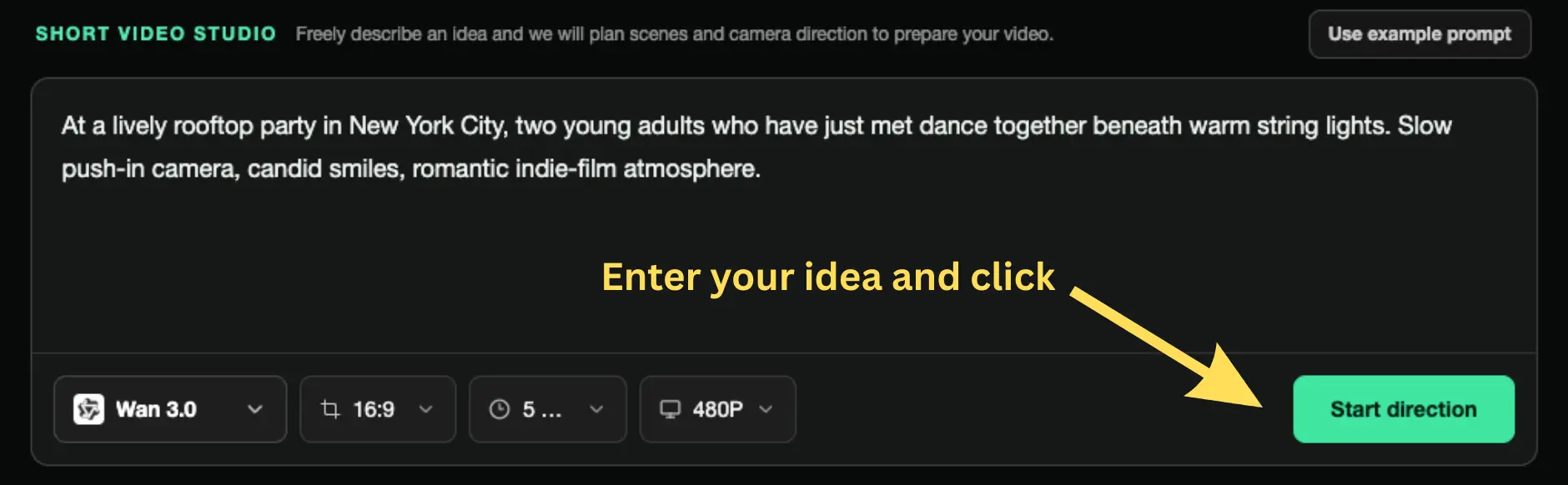 Short Video Studio idea input screen